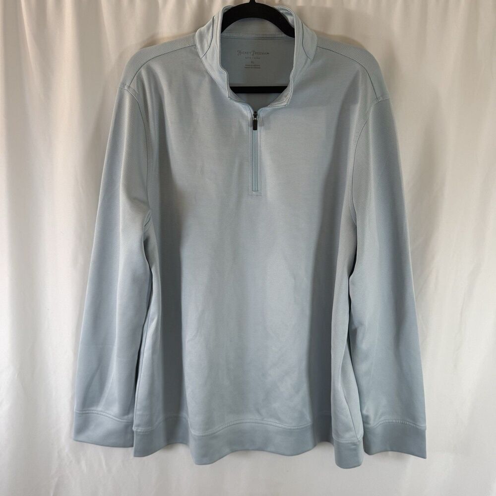Hickey Freeman Sweater Men's XL Blue White Striped 1/4 Zip Athletic Active